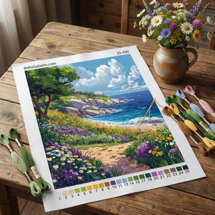 Kwiatowy nadbrzeże z gobelin-tapiserią lub needlepoint – 25-430