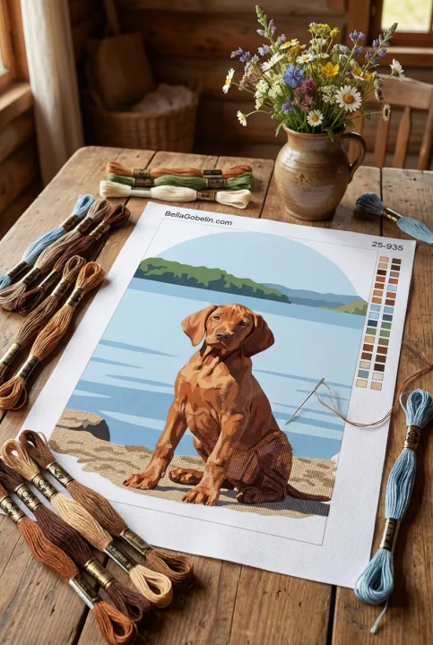 Portrety psów - Vizsla nad jeziorem