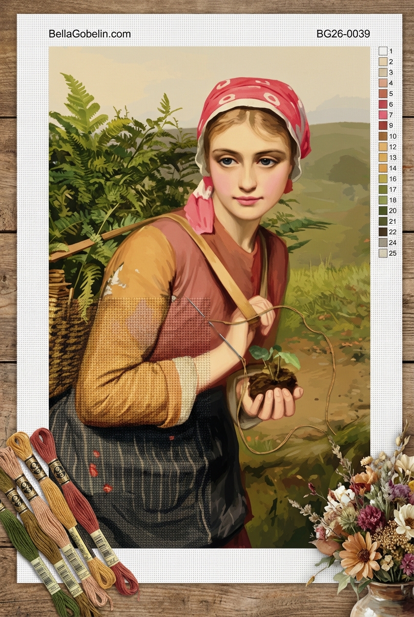 Replika obrazów Johna Everetta Millais'a - Wiosna (Kwiaty jabłoni) na kanwie do haftowania gobelinowego