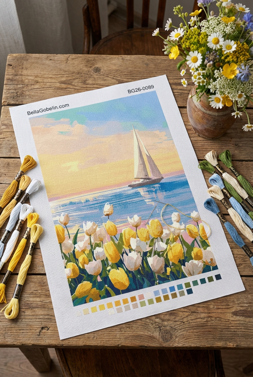Żeglarskie tulipany z gobelinem treserowym