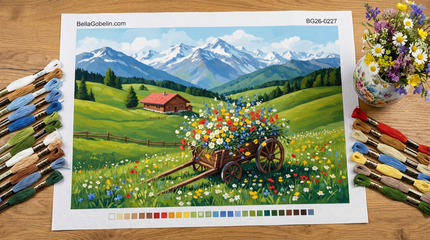 Kwiatowy wózek w alpejskim krajobrazie – BG26-0227