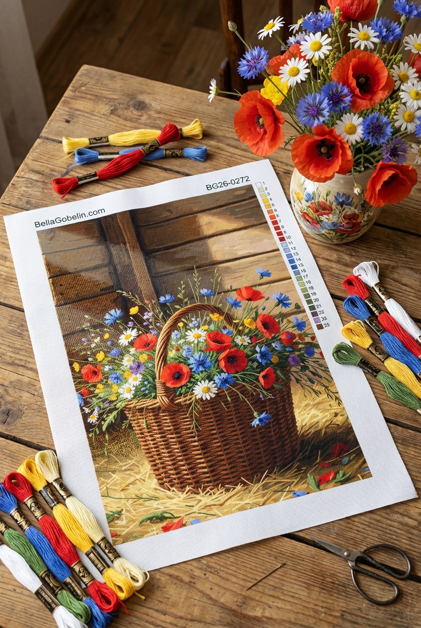 Kosz kwiatów w wiejskim stylu – BG26-0272