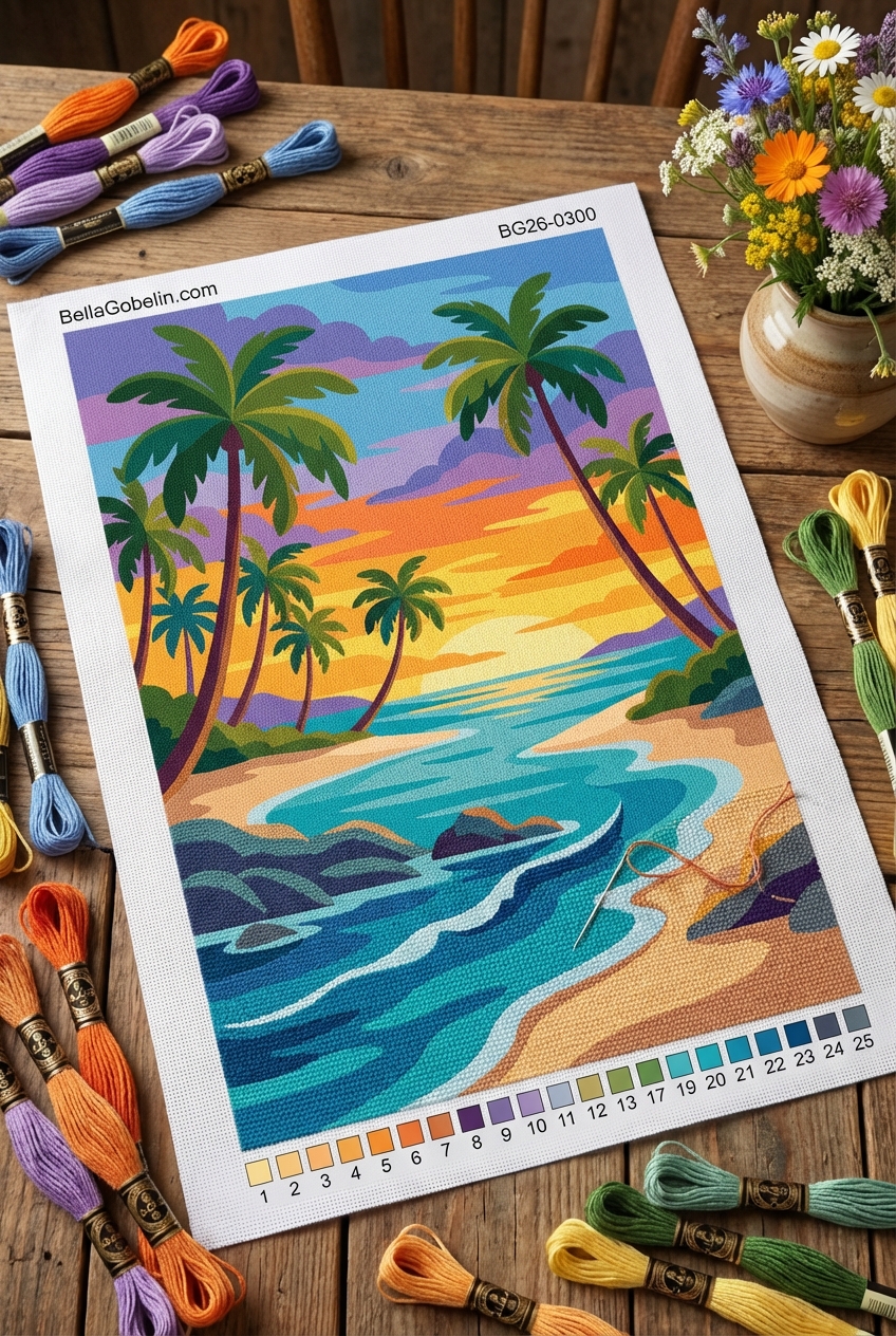 Tropikalna plaża z palmami – BG26-0300