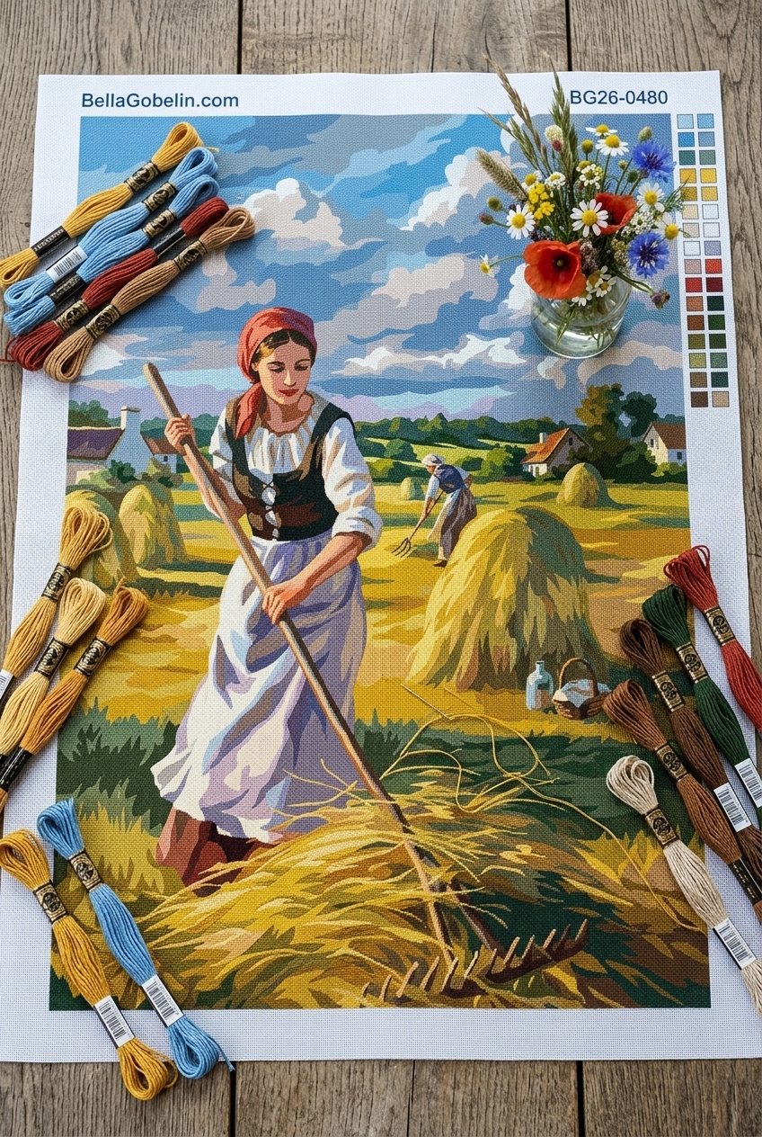 Dziewczyna żniwiarka na polu