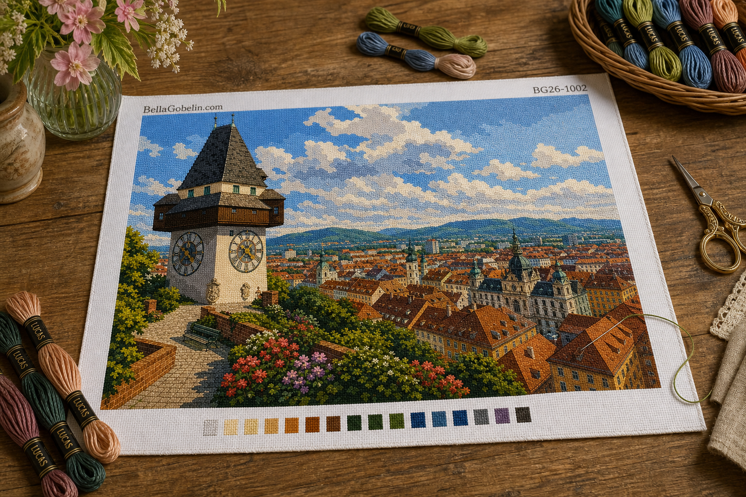 Panorama wieży zegarowej w Grazu