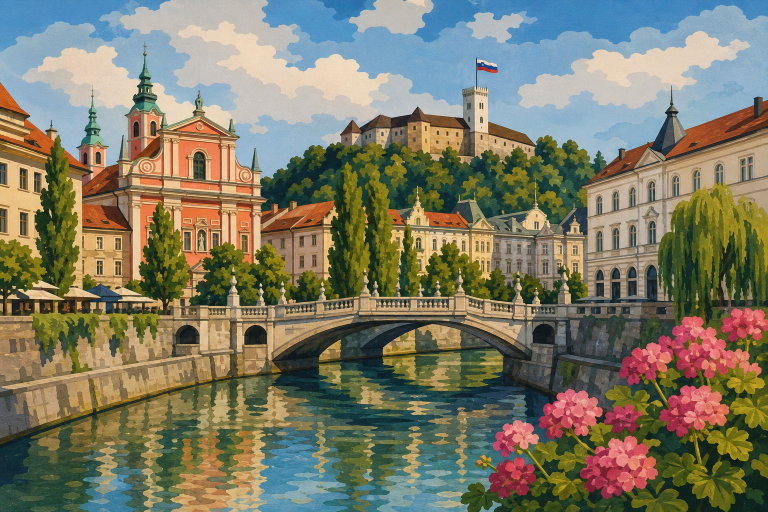 Ljubljanai folyópart virágokkal