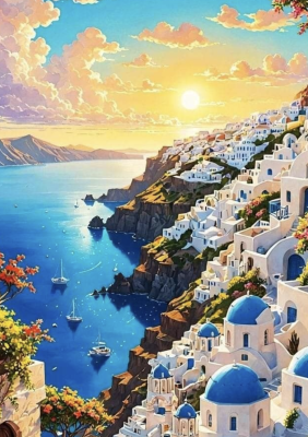 Zachód słońca w Santorini