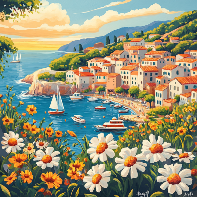 Medyterranean bay with flowers – 25-418