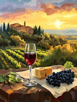 Zachód słońca, Toskania, Chianti, Wino