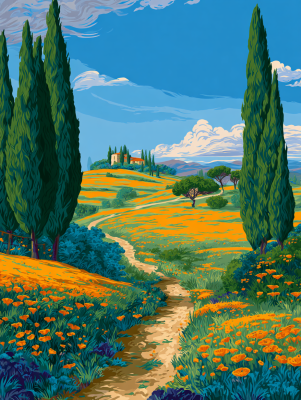 Toscania z żółtymi kwiatami