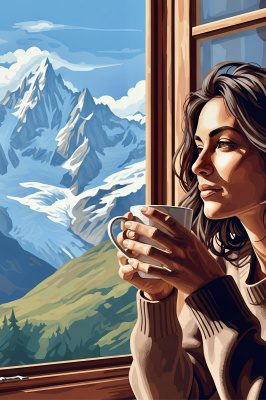 Portret kawy przy Mont Blancu z gobelinu