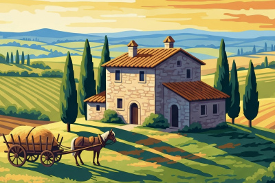 Toskański krajobraz z gobelinem-tapestry