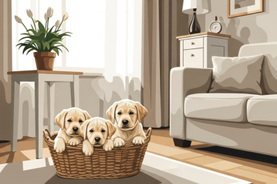 Szczenięta labradora w worku na zakupy
