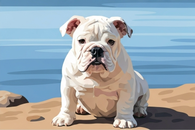 Portret psa - angielski buldog nad jeziorem – 25-892