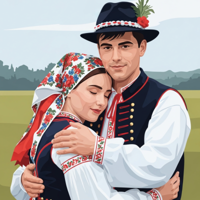 Miłośnicy w ludowym stroju