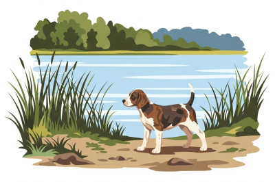 Portrety psów - Beagle nad jezioro
