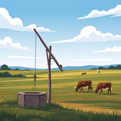 Studnia z wołami w gobelin-tapiserii