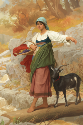 Dziewczyna z kozą nad potokiem