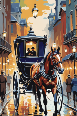 Widok na ulice Paryża z koniem na gobelin-tapestry