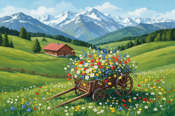 Kwiatowy wózek w alpejskim krajobrazie – BG26-0227