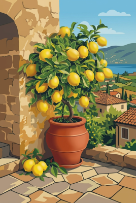 Citromfa mediterrán teraszon gobelinen