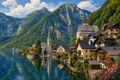 Wieś nad jeziorem Hallstatt