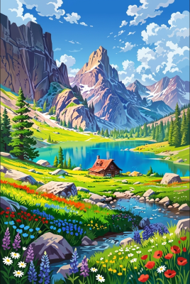 Hegyi táj virágos réttel (gobelin)