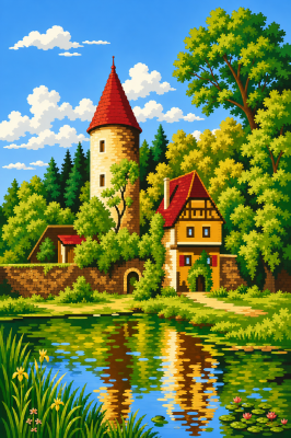 Wieża obronna nad jeziorem