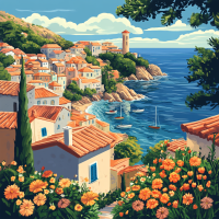 Medyterranean bay with flowers – 25-420