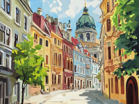 Widok uliczny z Wiednia na kanwie z gobelinu