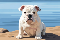 Portret psa - angielski buldog nad jeziorem – 25-892
