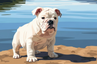 Portret psa - angielski buldog nad jeziorem – 25-897