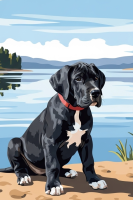 Portret psa – mały szczenię rasy niemiecki dog nad jeziorem – 25-907