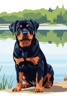 Portrety psów - Rottweiler nad jeziorem