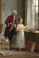 Replika obrazu Adolphe Weisz - lekcja muzyki z gobelin-tapestry