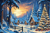 Świąteczny wiejski bożonarodzeniowy gobelin-tapestry