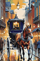 Widok na ulice Paryża z koniem na gobelin-tapestry