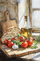 Martwa natura z chlebem i pomidorem