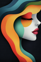Abstrakcyjny portret kobiety w technice gobelin-tapiserii