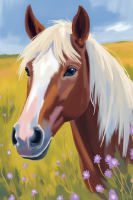 Portret konia na kanwie w kwiatowym polu