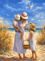 Mama i jej dzieci na plaży