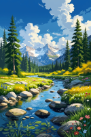 Hegyi patak virágos réten (gobelin)